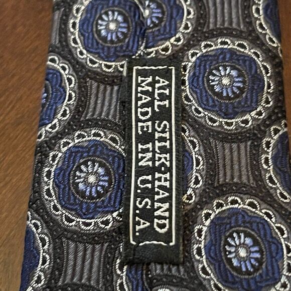 Vintage Culwell & Son Dallas Blue Gray Hand Made 100% Silk Made In USA - Picture 8 of 11